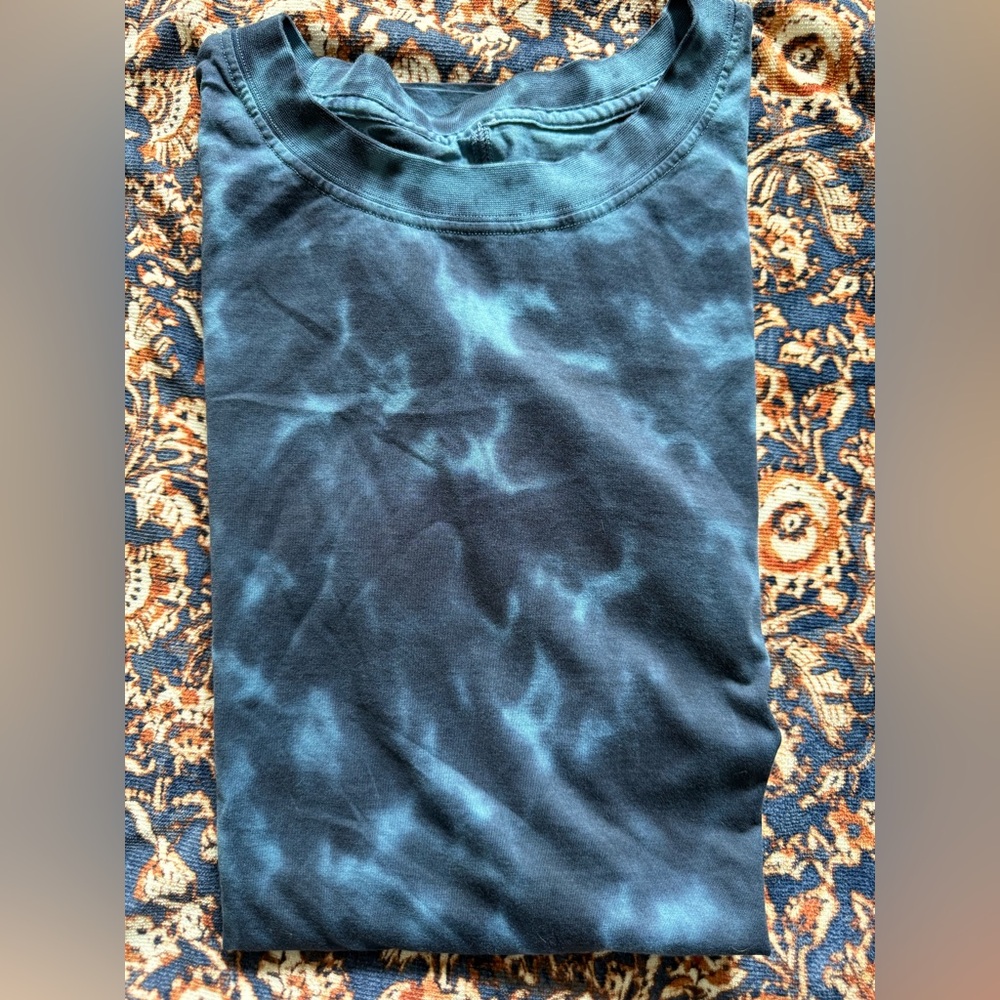 lulu lemon athletica All Yours Cotton T-Shirt in Blue and Dark Blue Tye Dye